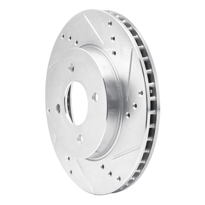Nissan March Brake Rotor (1) - Front Right - R1 Concepts - Drilled & Slotted - Silver - `11-`25